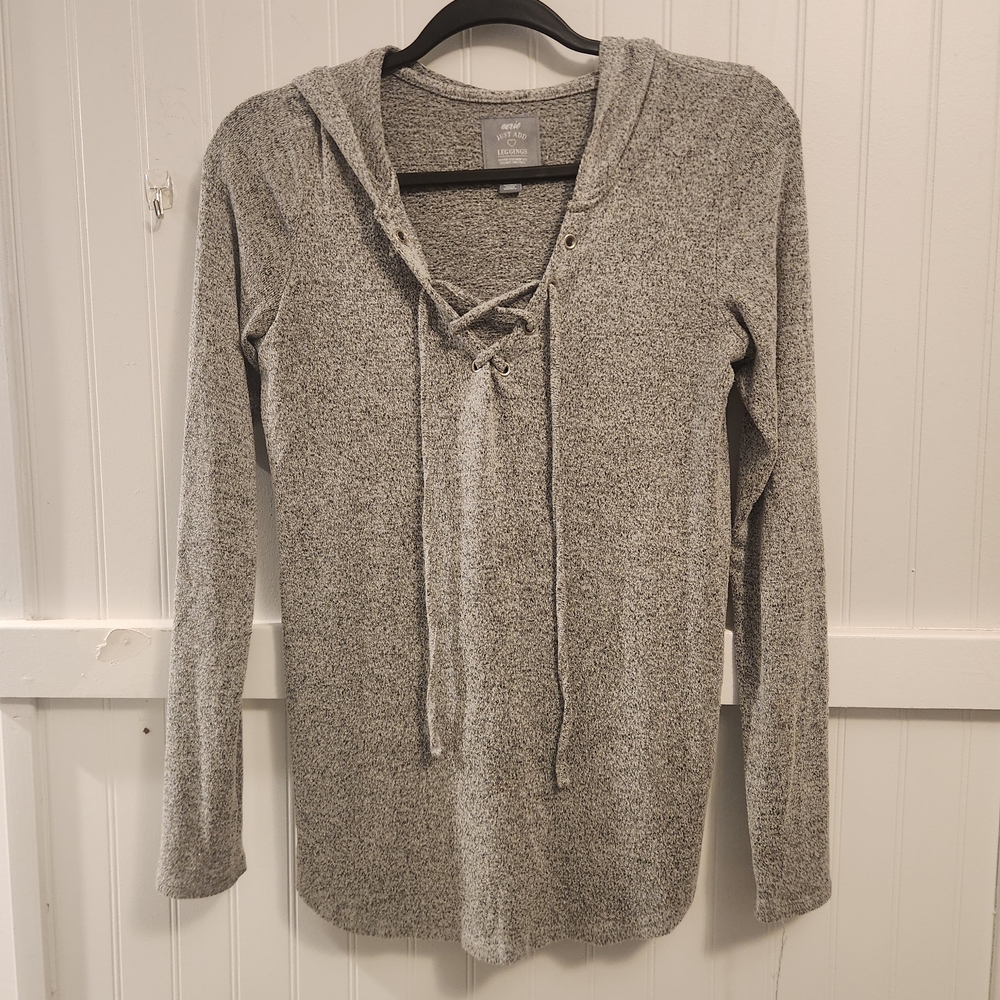 Aerie Heather Gray Tie Hooded Sweater "Just Add Leggings"
